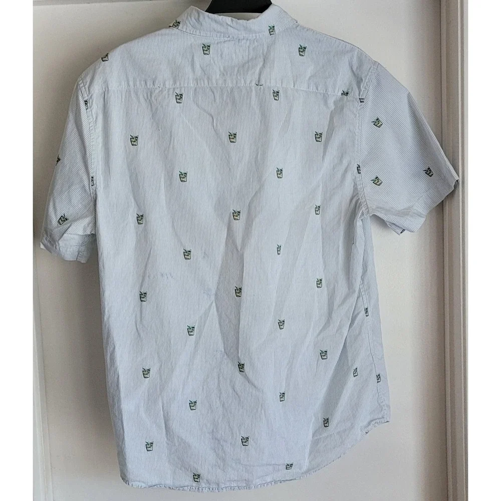 Banana Republic Men M Striped Cotton Shirt Short Sleeve White Blue Button-Up